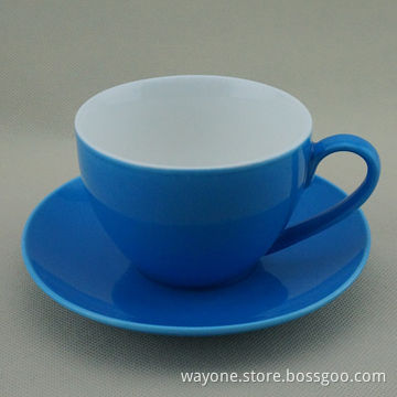 New Bone China Tea Cup and Saucer Set, Light Blue Color Glazed, Ideal for Gifts and Promotion
